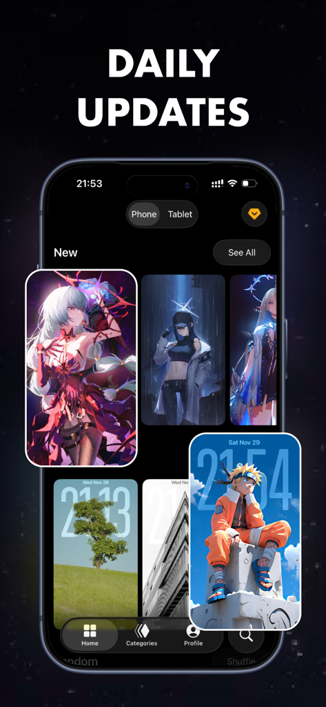 Taro: Spatial Depth Wallpaper - Interface of Taro wallpaper app showing anime and architecture backgrounds with spatial depth effect