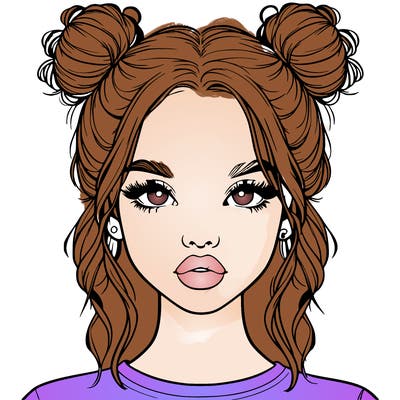 realistic girl with two buns in hair and lips