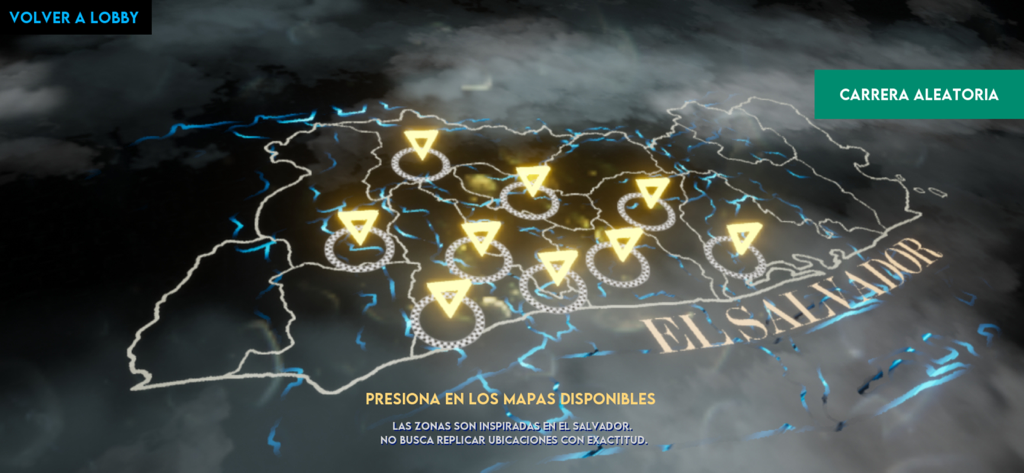 Sivar Race Ultimate - Stylized map of El Salvador for race track selection in the Sivar Race Ultimate app