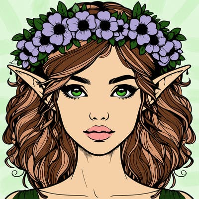 realistic female elf with flower crown