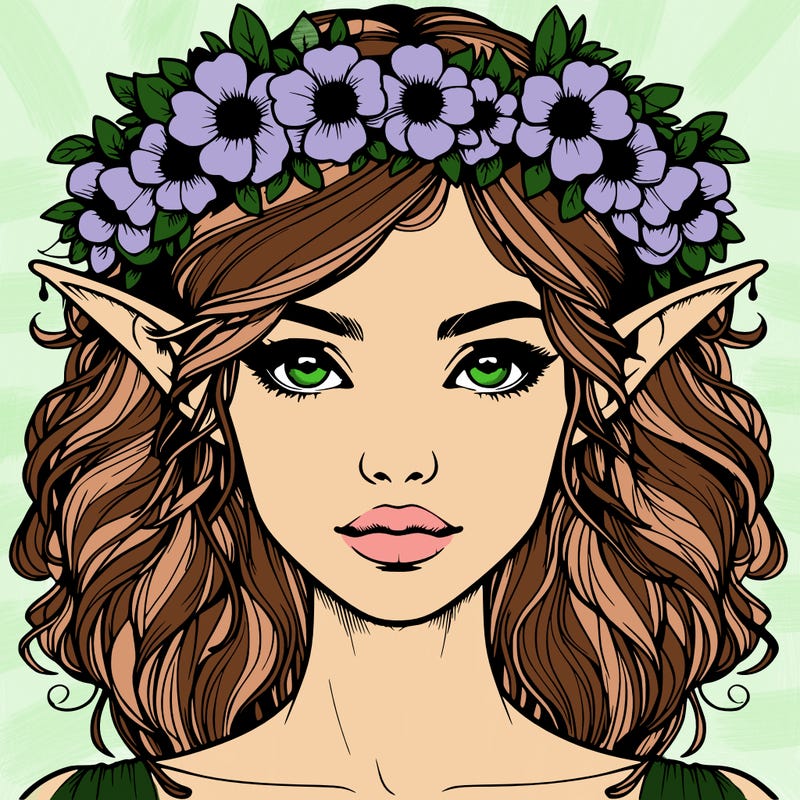 realistic female elf with flower crown