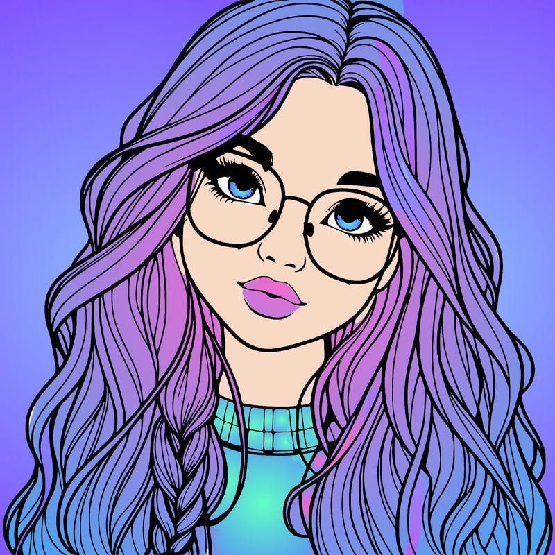 girl with long hair and freckles and glasses realistic