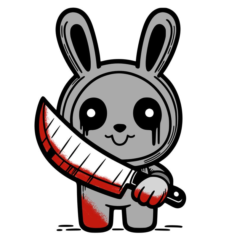 make a scary bunny costume with a knife in his hand