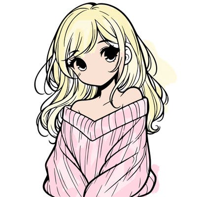 shy pretty girl wearing a sweater that is falling off one shoulder portrait