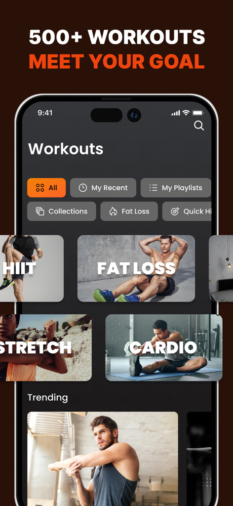 Military Workout: Muscle Max - Military Workout Muscle Max app interface showing HIIT fat loss stretch and cardio workout options