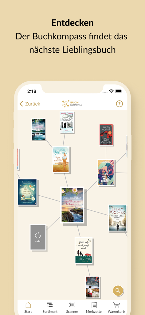 Orell Füssli – Mein Buch - Visual book recommendation network in the Orell Fuessli app Buchkompass feature