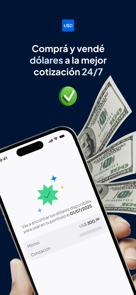 Interface de l'application mobile Cocos pour acheter et vendre des dollars américains 24h/24 et 7j/7