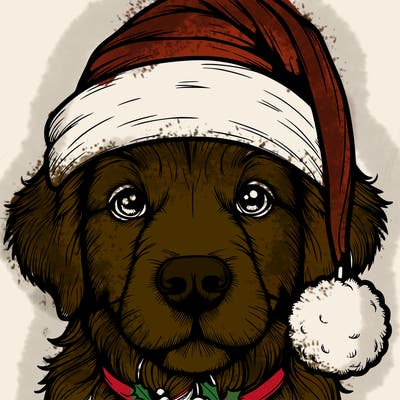 realistic dog with a christmas hat