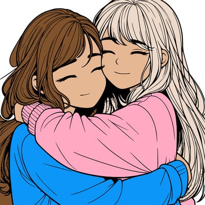 realistic two girls hugging