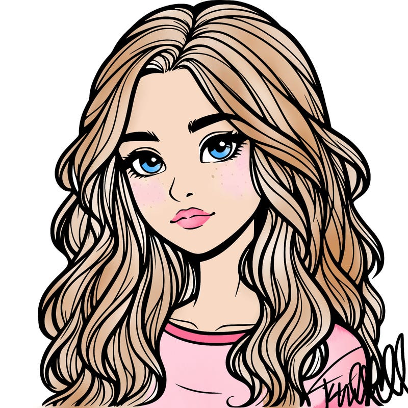realistic teenage girl with long wavy hair