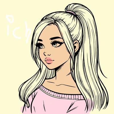 realistic girl with a high ponytail