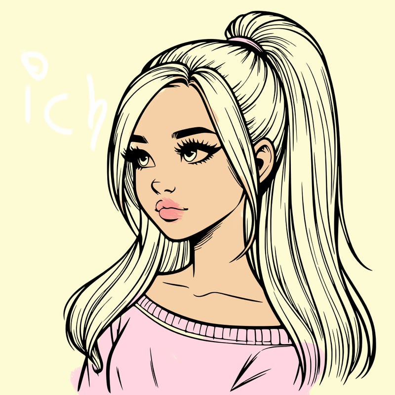 realistic girl with a high ponytail