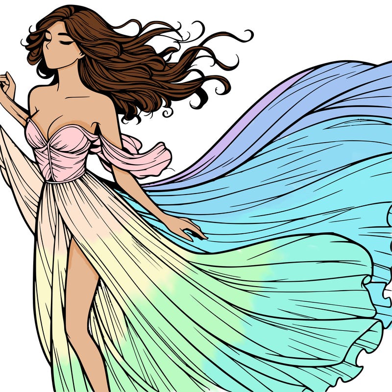 realistic woman in dress flowing the the wind