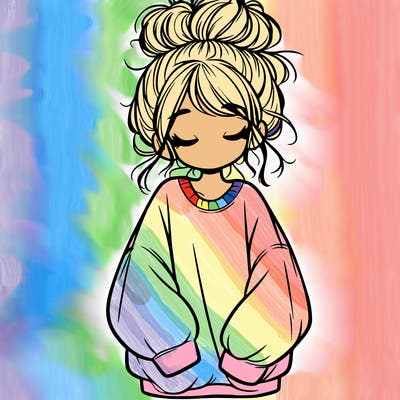 girl with baggy sweatshirt and messy bun