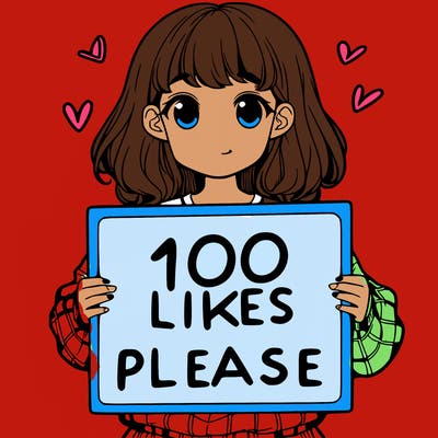 a girl holding a sign saying 100 likes please