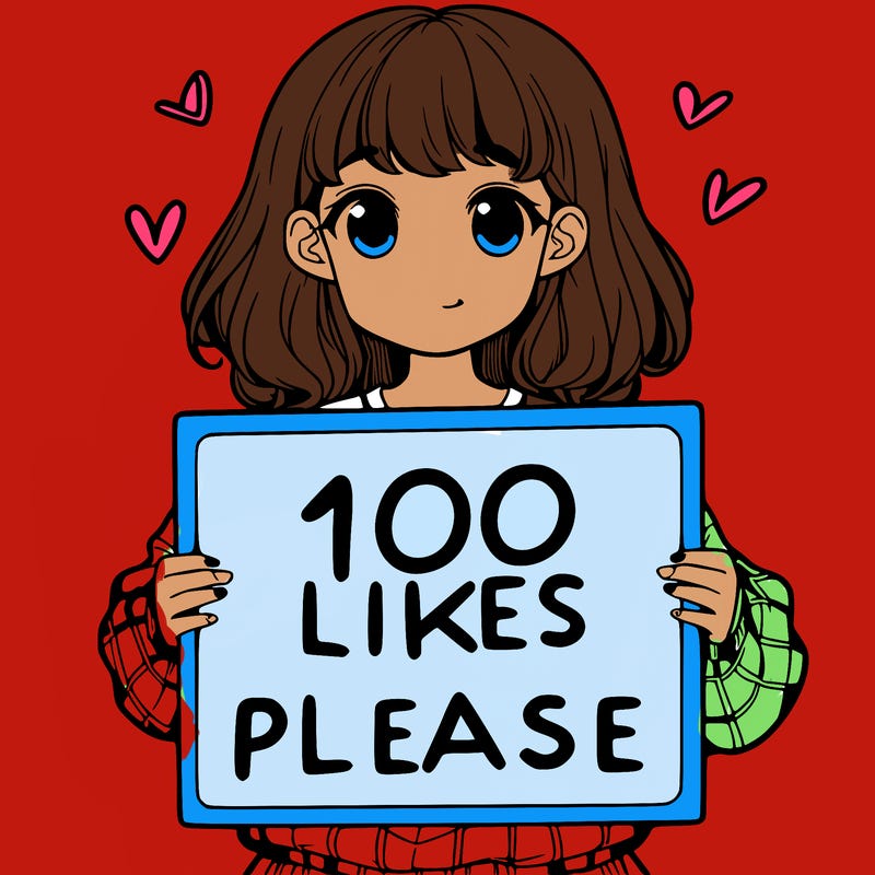a girl holding a sign saying 100 likes please