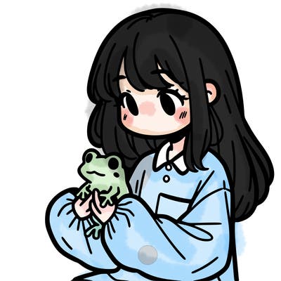 girl with long hair and a oversized shirt. and she is holding a frog