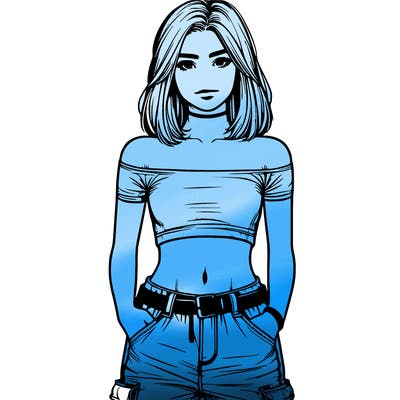 realistic teenage girl with a crop top and cargo jeans