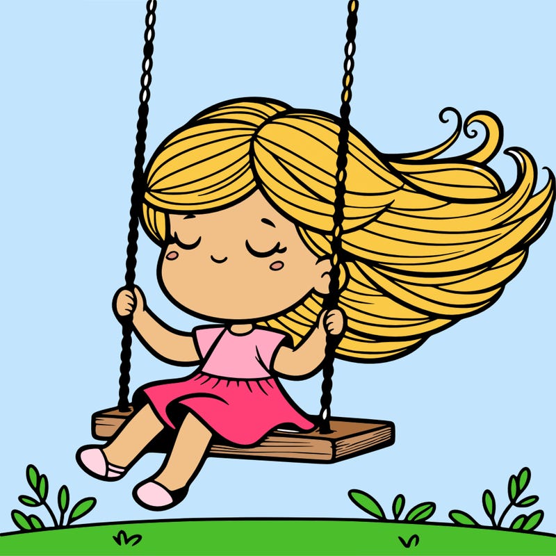 girl swinging on a swing with her hair blowing in the wind