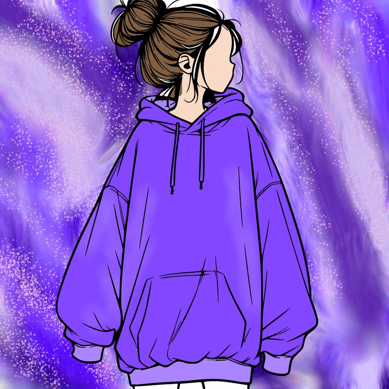 realistic girl with a oversized sweatshirt on and a bun