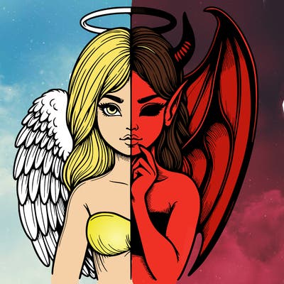 realistic angel half demon