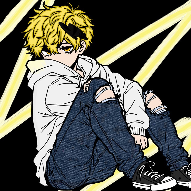 a male hoddie ripped jeans messy hair anime