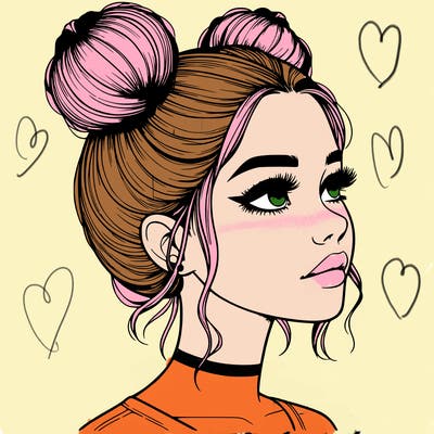 realistic girl with buns on the top of her head