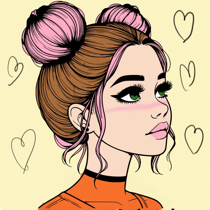realistic girl with buns on the top of her head
