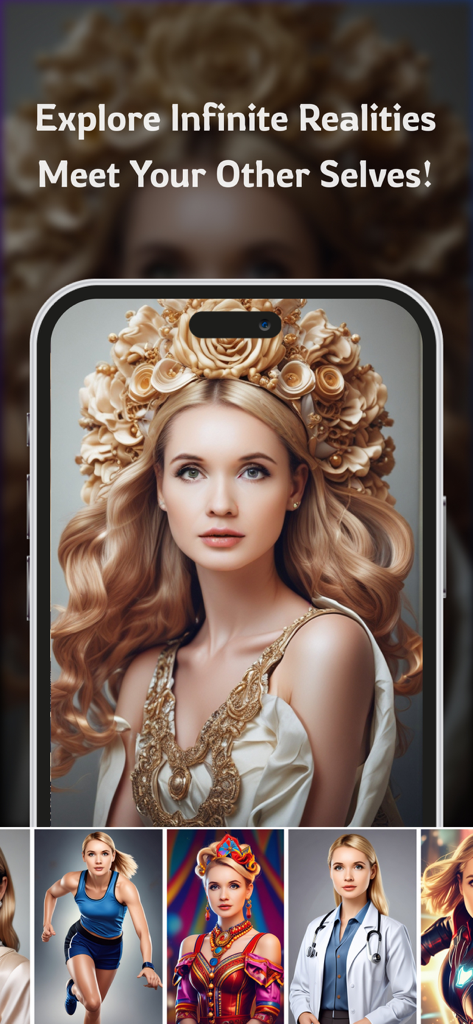 Portrait - AI Photo Generator - Gerador de fotos IA mostrando uma mulher em estilos de retrato profissional e de fantasia