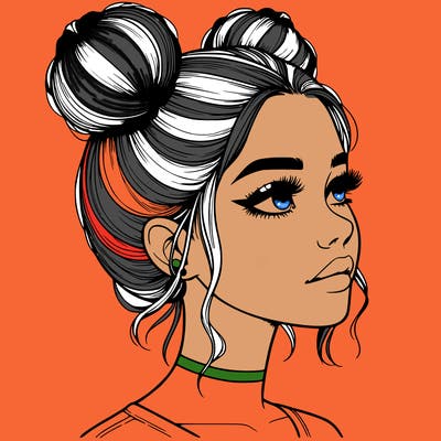 realistic girl with buns on the top of her head