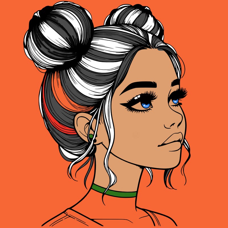 realistic girl with buns on the top of her head