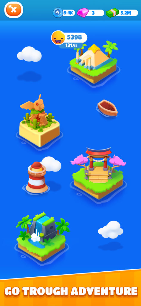 Bliss Bay - A game map showing various themed islands in Bliss Bay