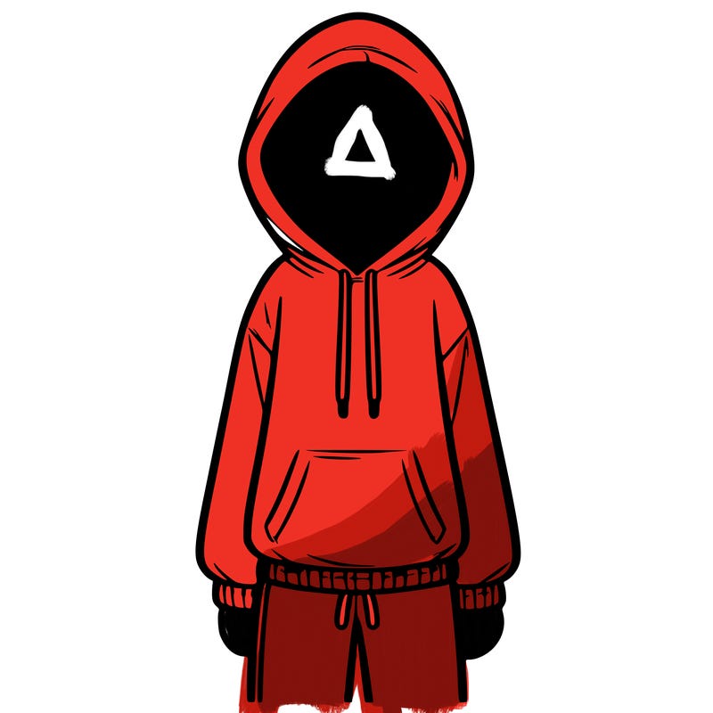 faceless girl in a tracksuit with a hood on and no hair