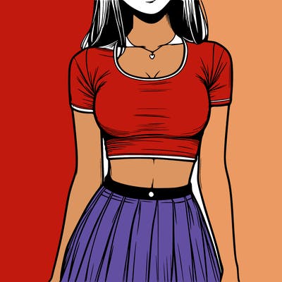 realistic girl wearing crop top and skirt