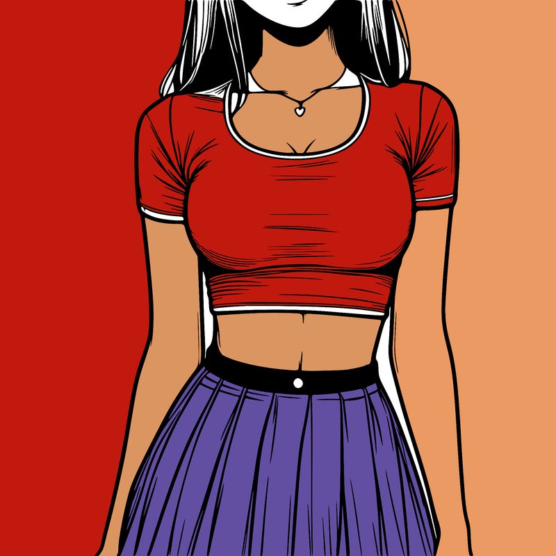 realistic girl wearing crop top and skirt