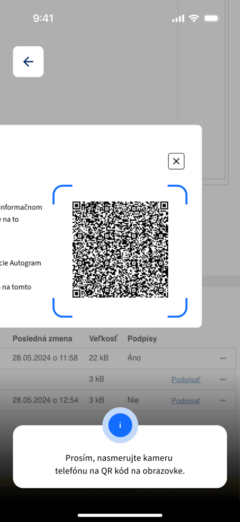 Autogram v mobile - Aplicación Autogram v mobile escaneando un código QR para firma digital