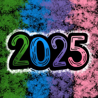 one line scrawled numbers sketch design “2025”