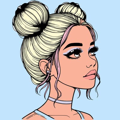 realistic girl with buns on the top of her head