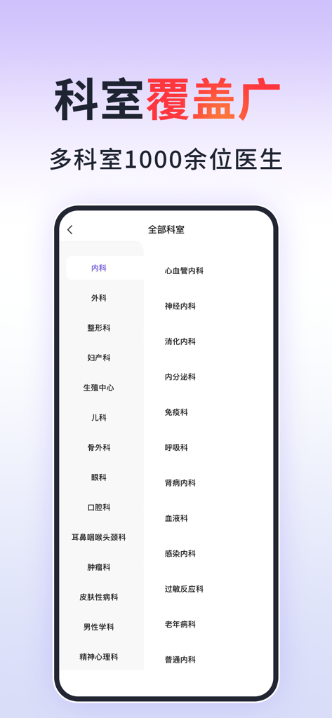 北京挂号通-北京114预约挂号平台 - Interface of the Beijing Guahao Tong app displaying a wide range of medical departments and specialties for hospital appointments