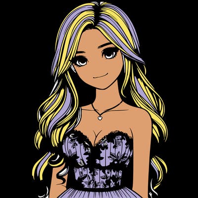 realistic girl with long hair and pretty prom dress