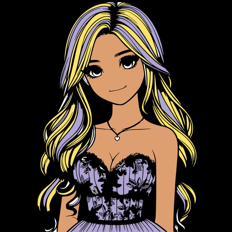 realistic girl with long hair and pretty prom dress