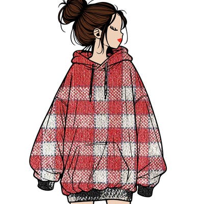 realistic girl with a oversized sweatshirt on and a bun