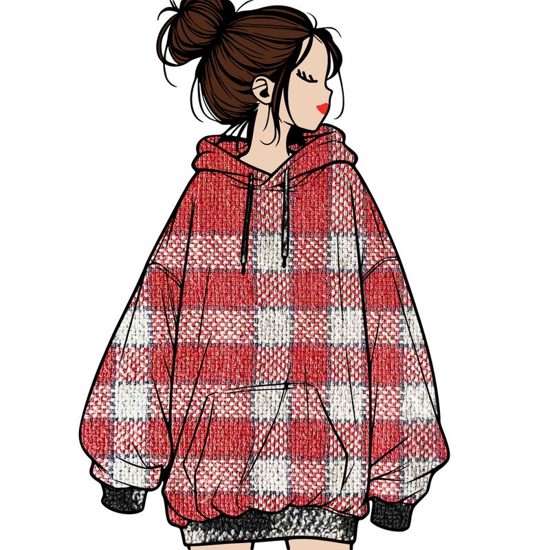 realistic girl with a oversized sweatshirt on and a bun