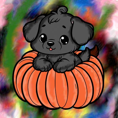 cute little puppy in a pumpkin