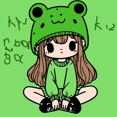 a girl wearing a frog hat and some frog socks