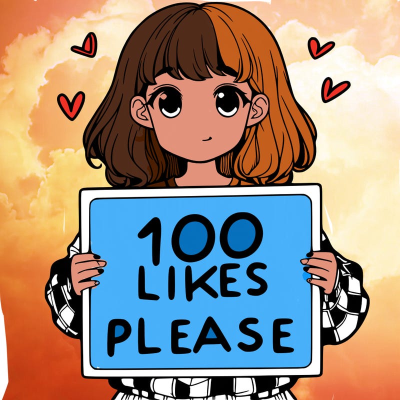 a girl holding a sign saying 100 likes please