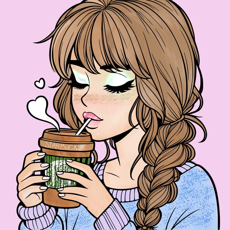 realistic girl drinking coffee