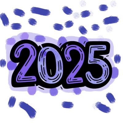 one line scrawled numbers sketch design “2025”