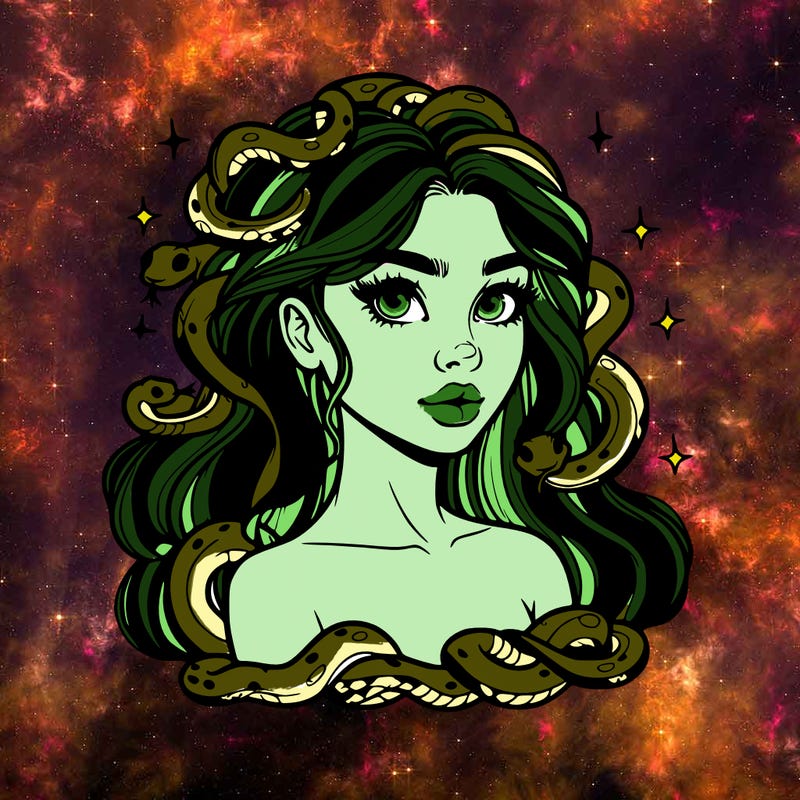 realistic girl with snakes as hair