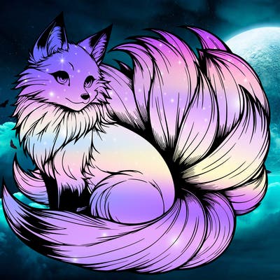 realistic detailed 9 tailed anime fox